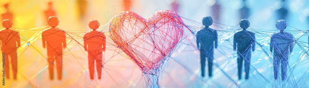 A group of people are connected by a heart A group of people are connected by a heart