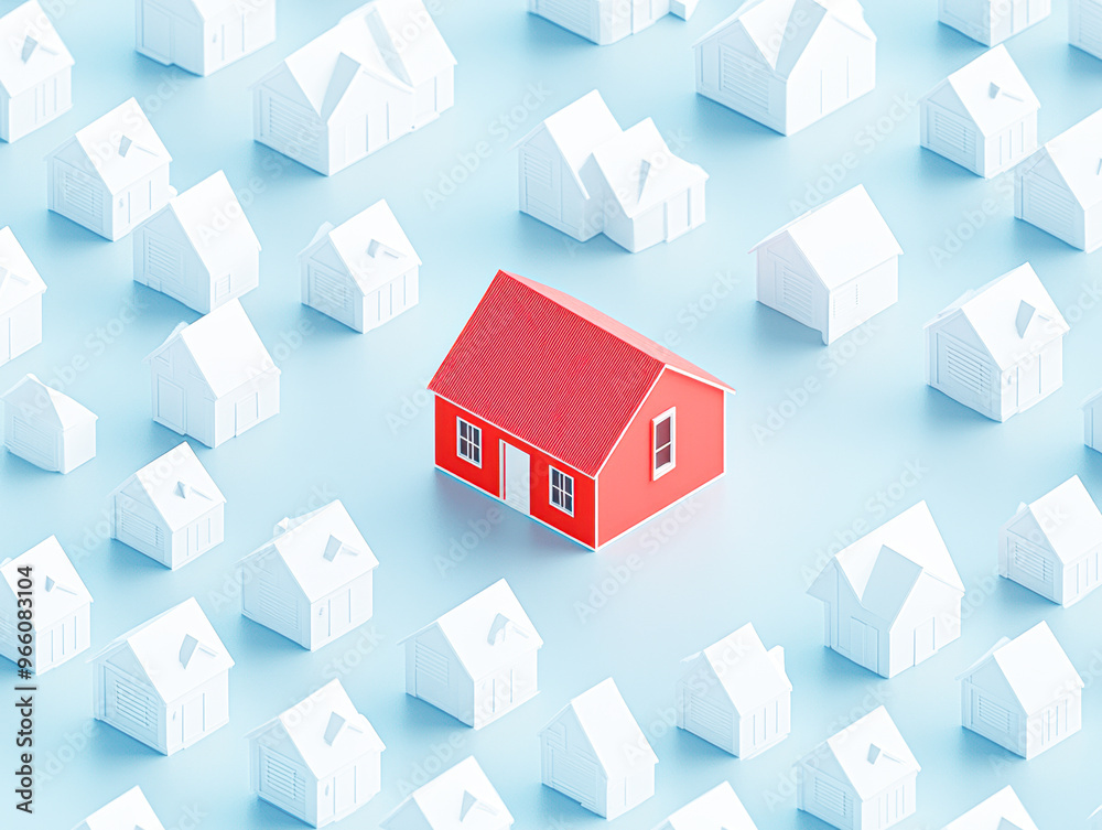 A red house is the only one in a row of white houses A red house is the only one in a row of white houses
