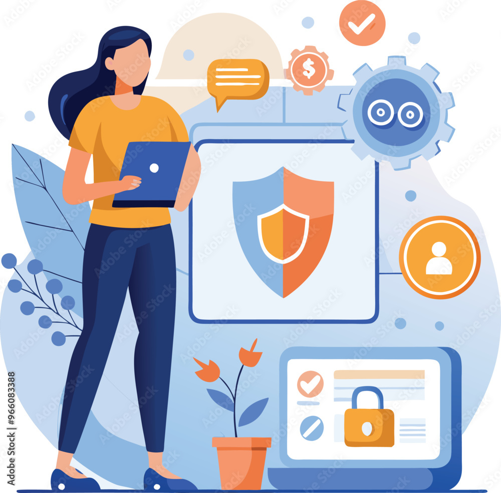 Data protection. Data security and privacy and internet security, flat vector modern illustration