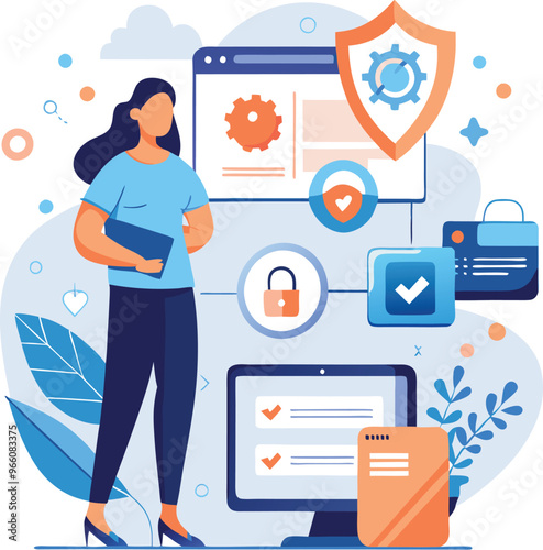 Obraz na płótnie Data protection. Data security and privacy and internet security, flat vector modern illustration w salonie