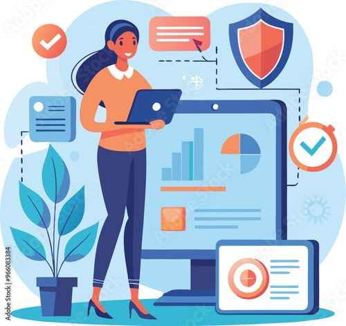 Obraz na płótnie Data protection. Data security and privacy and internet security, flat vector modern illustration w salonie