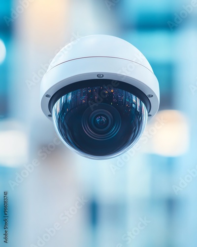 Close-up of a white security camera mounted outdoors.