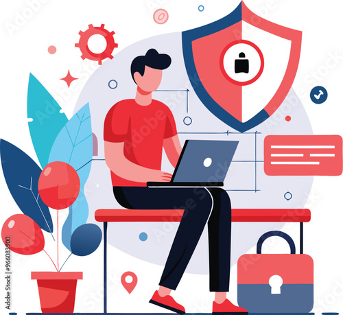 Obraz na płótnie Data protection. Data security and privacy and internet security, flat vector modern illustration w salonie