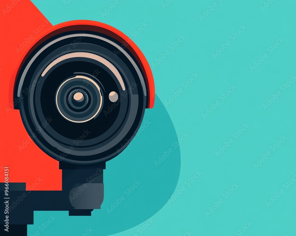 Close-up of a red security camera lens, capturing a sense of surveillance and protection. Close-up of a red security camera lens, capturing a sense of surveillance and protection.