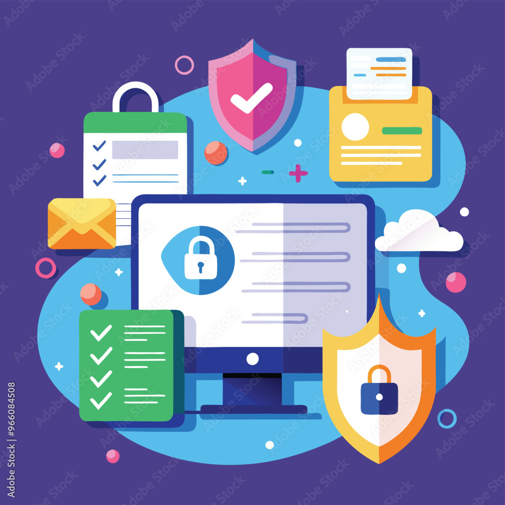Data protection. Data security and privacy and internet security, flat vector modern illustration