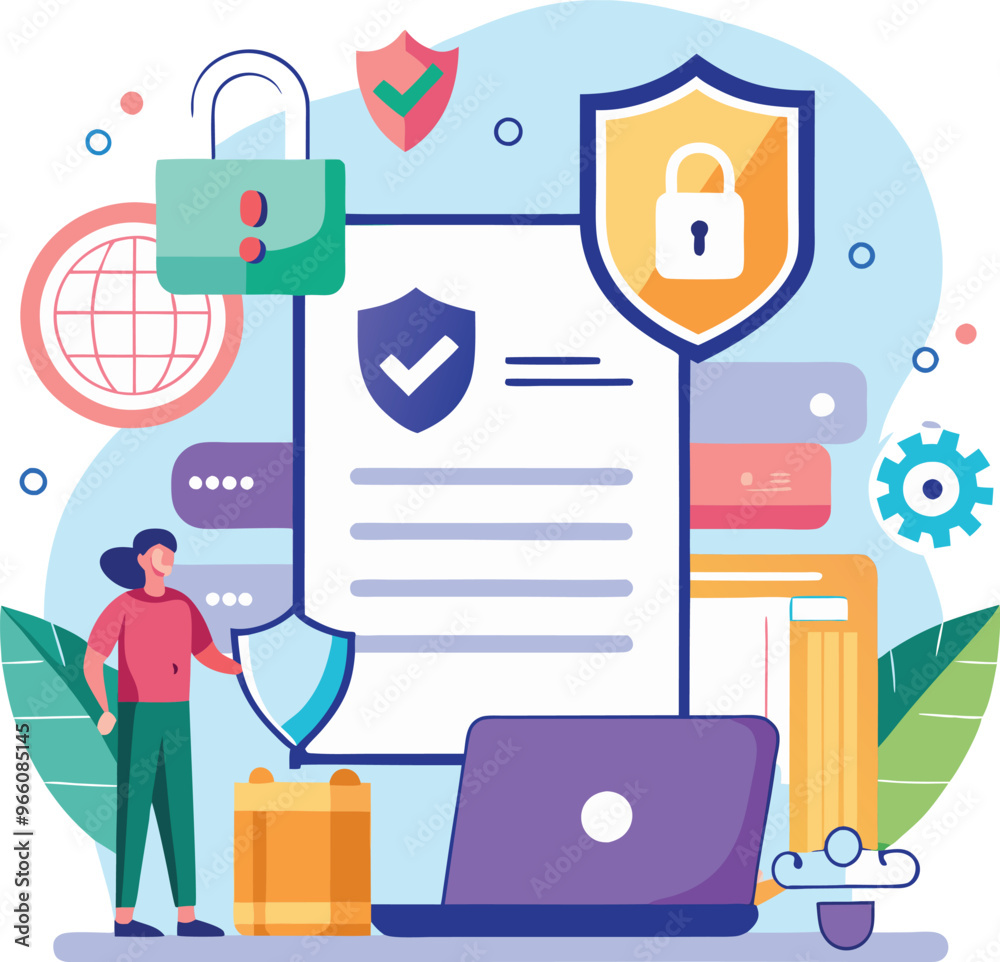 Data protection. Data security and privacy and internet security, flat vector modern illustration