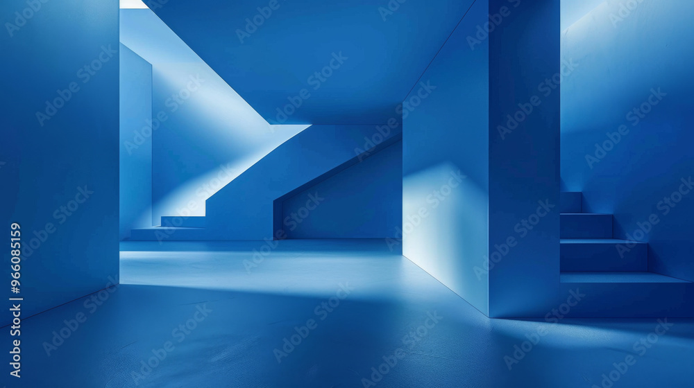 Blue Geometric Corridor, Generative AI Illustration Blue Geometric Corridor, Generative AI Illustration