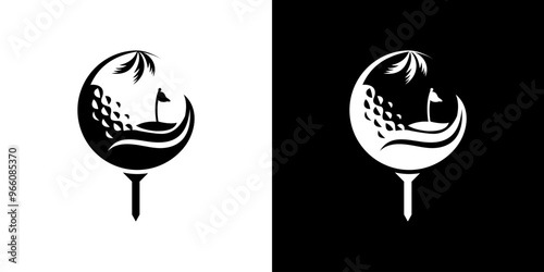 Beach and golf vector logo illustration.