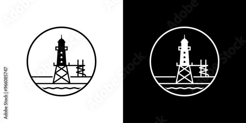 Lighthouse icon. Simple illustration of lighthouse vector icons on water surface.