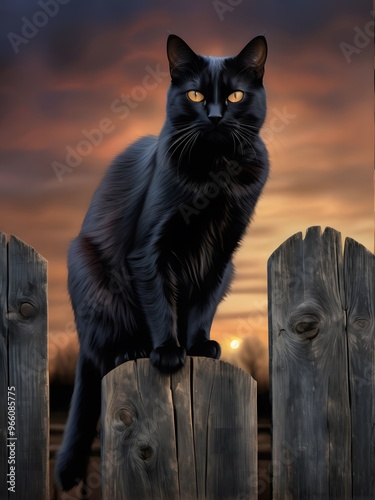 Black cat on the fench photo