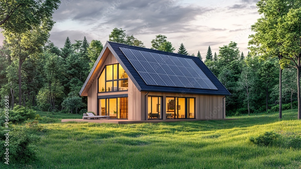 Modern House with Solar Panels on the Roof - AI generated illustration Modern House with Solar Panels on the Roof - AI generated illustration