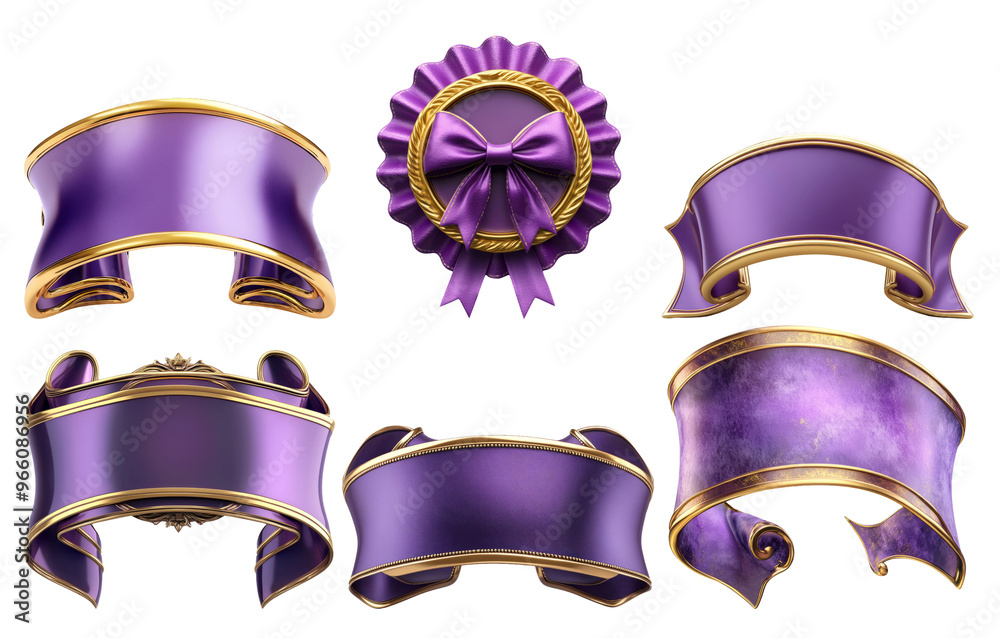 Purple decorative ribbon set with different shapes isolated on transparent background Purple decorative ribbon set with different shapes isolated on transparent background