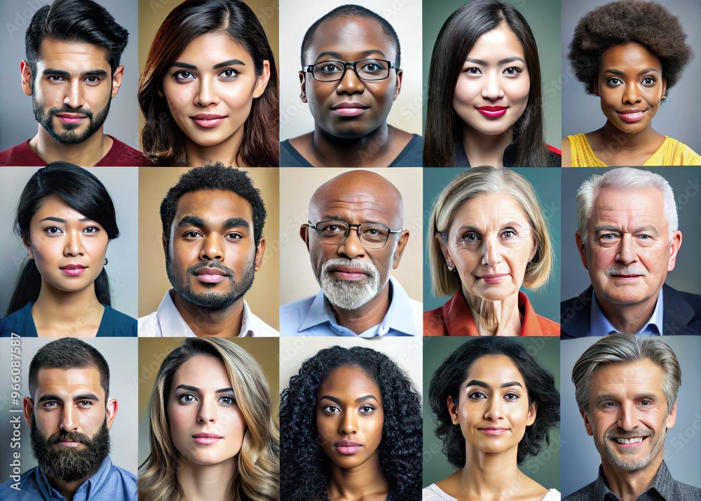 Photo Of Diverse Faces With Different Shapes And Features, Illustrating The Variety Of Human Facial Structures And Ethnicities. Photo Of Diverse Faces With Different Shapes And Features, Illustrating The Variety Of Human Facial Structures And Ethnicities.