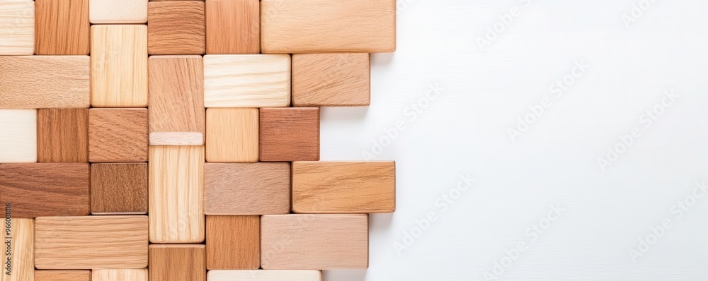 Flat lay of wooden blocks forming a maze, symbolizing business challenges, on a white background High quality image with space for text Perfect for business strategy visuals.--q 2 Flat lay of wooden blocks forming a maze, symbolizing business challenges, on a white background High quality image with space for text Perfect for business strategy visuals.--q 2