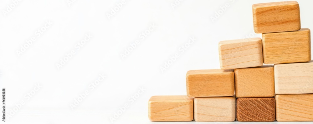 Wooden blocks forming a downward trend, symbolizing business challenges, set against a white background High quality image with space for text Suitable for corporate risk assessmen Wooden blocks forming a downward trend, symbolizing business challenges, set against a white background High quality image with space for text Suitable for corporate risk assessmen