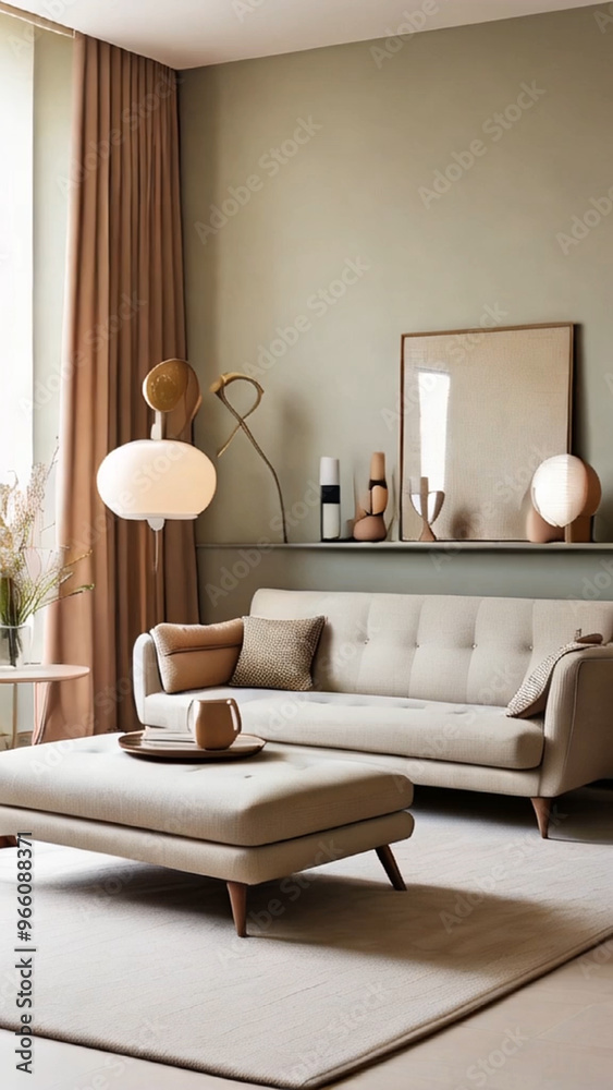Fototapeta premium living room interior in taupe color with picture. Ai generated