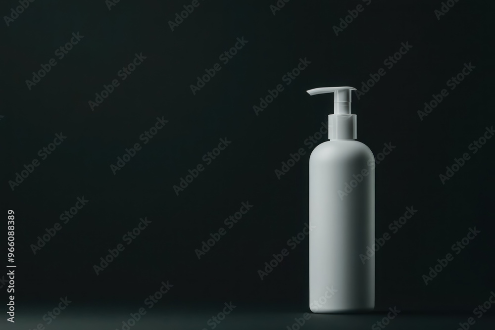 Professional packaging design with a minimal white bottle mockup, against a dark backdrop Professional packaging design with a minimal white bottle mockup, against a dark backdrop