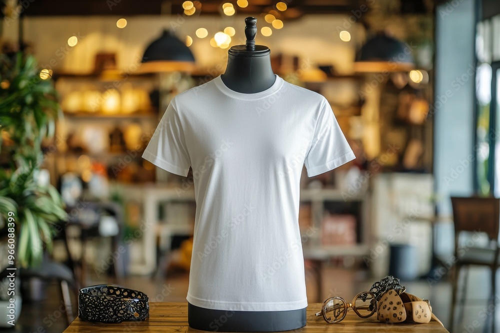 Tshirt on stylish mannequin in boutique background created with Generative AI Tshirt on stylish mannequin in boutique background created with Generative AI