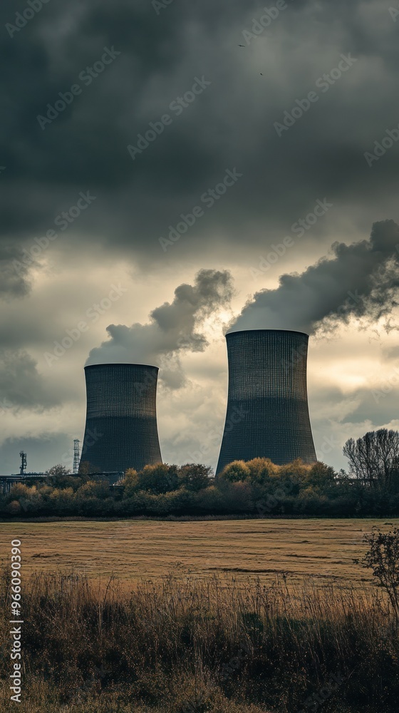 Overcast sky with power plant cooling towers visible. Overcast sky with power plant cooling towers visible.