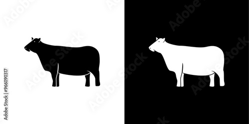 Black cow silhouette style icon.
