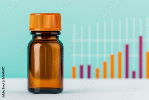 A homeopathic remedy bottle and dilution chart, representing the process of preparing homeopathic solutions, homeopathy dilution chart, scientific natural treatment photo