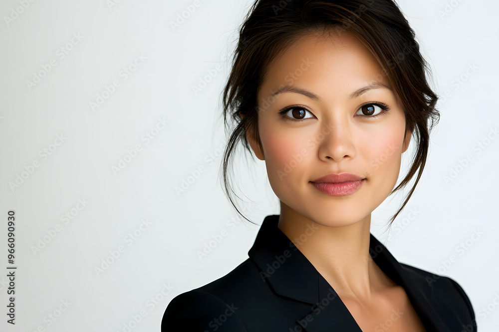 Business portrait of beautiful middle age Asian woman isolated on white background