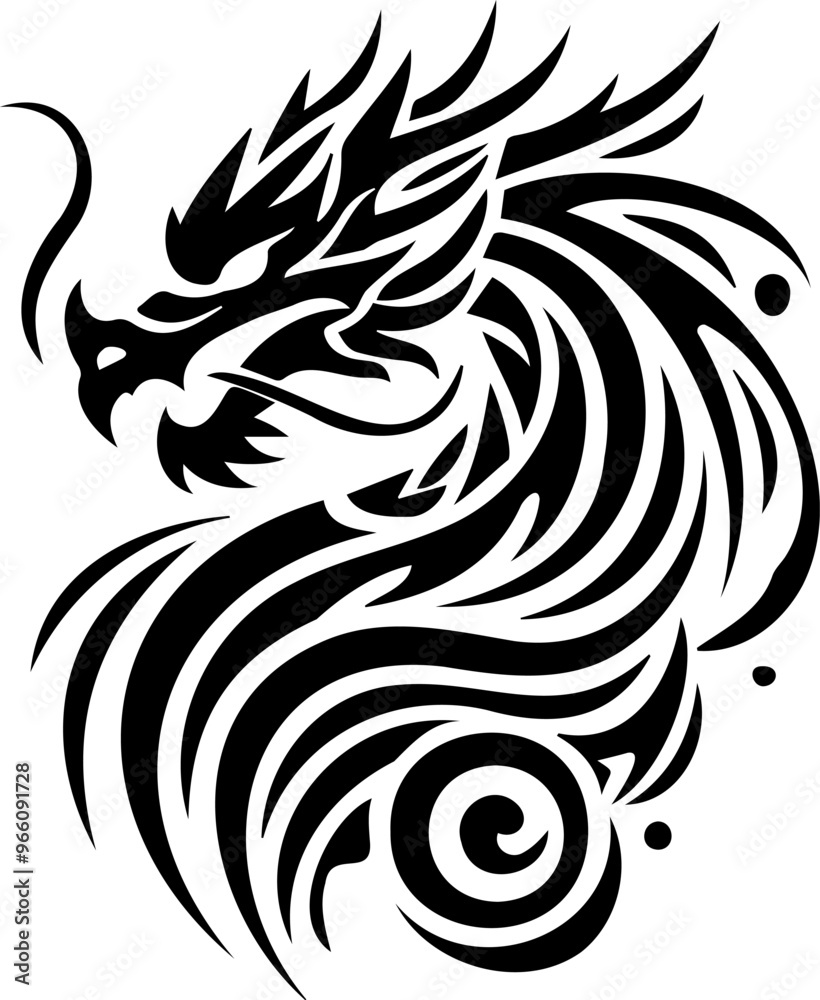 Discover the elegance of a tribal dragon silhouette in vector format Discover the elegance of a tribal dragon silhouette in vector format