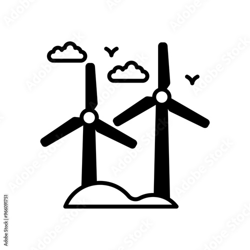 Wind Turbine Glyph Icon, Vector illustration