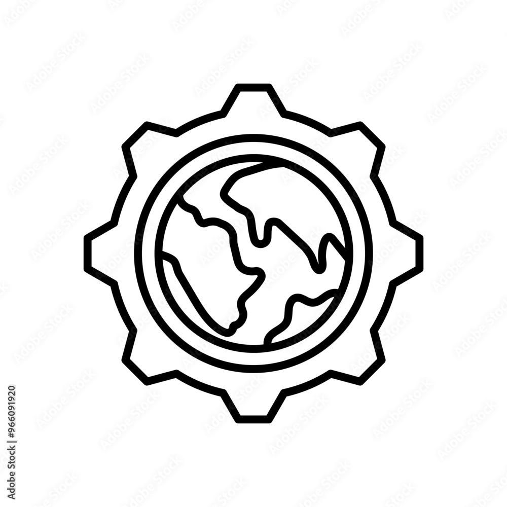 Earth Gear Outline Icon, Vector illustration Earth Gear Outline Icon, Vector illustration