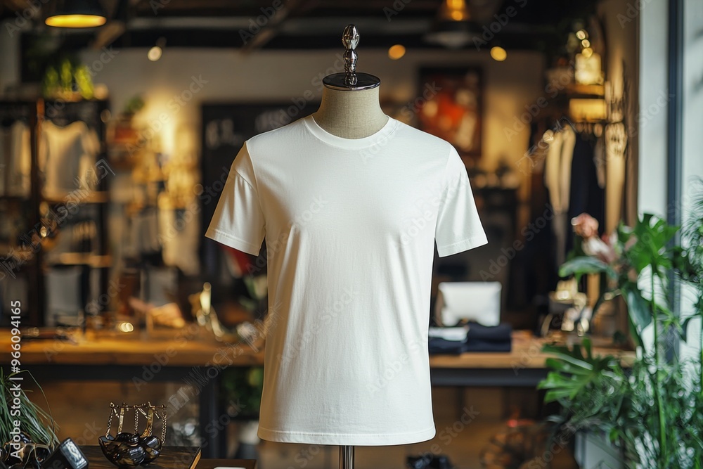 Fototapeta premium Tshirt on stylish mannequin in boutique background created with Generative AI