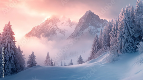 Winter Wonderland with Snowy Trees and Stunning Mountain Views