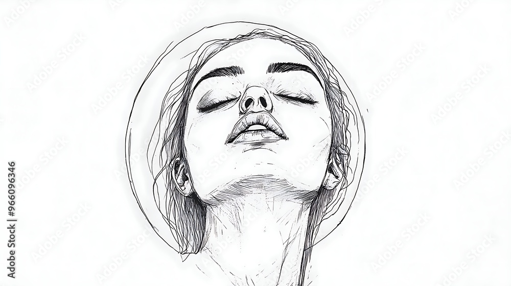 Fototapeta premium Minimalist Portrait of Woman with Head Tilted Back