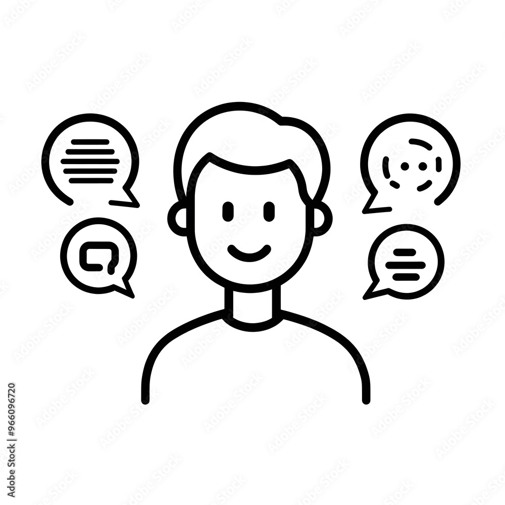 Man Talking, speaking simple line drawing black icon isolated on white background Man Talking, speaking simple line drawing black icon isolated on white background