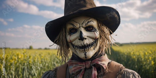 Scarecow in a cornfield, halloween night wallpaper, spooky october picture, scary horror scarecrow photo