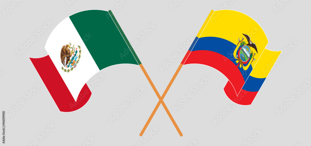 Crossed and waving flags of Mexico and Republic of Ecuador. Vector illustration Crossed and waving flags of Mexico and Republic of Ecuador. Vector illustration