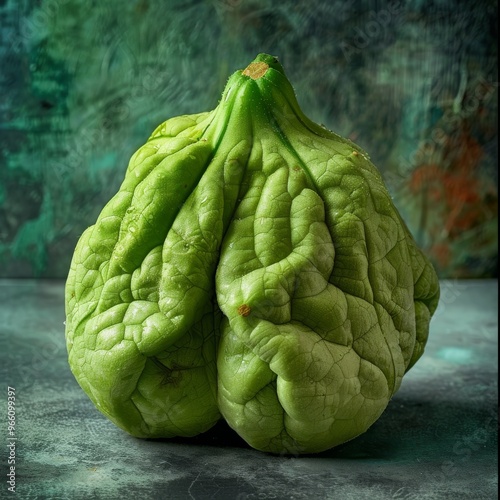 Fresh Green Chayote or Sicyos Edule also known as Christophine, Mirliton and Choko on Light Table photo