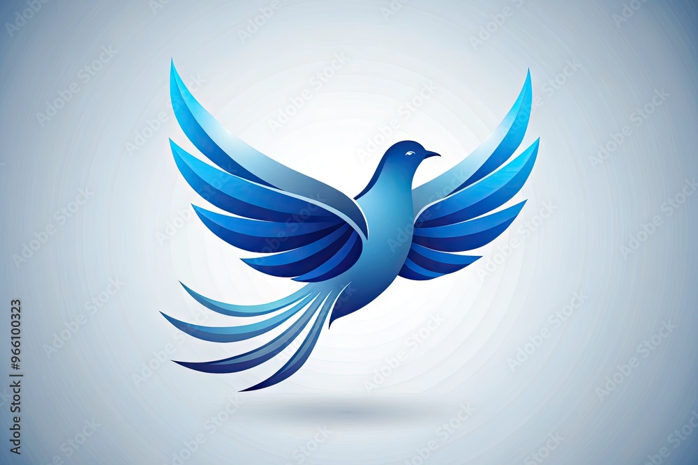 Stylized illustration of a soaring bird in shades of blue and white, forming the shape of a modern and dynamic corporate logo on a clean background.