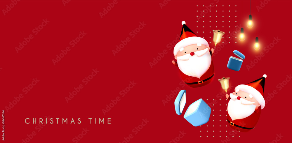 Merry Christmas and Happy New Year soft blue 3D design with cute Santa and gifts. Merry Christmas and Happy New Year soft blue 3D design with cute Santa and gifts.