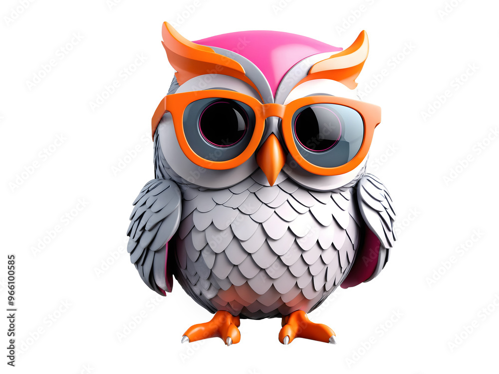 Fototapeta premium Cute owl wearing pink sunglasses isolated on a transparent background.
