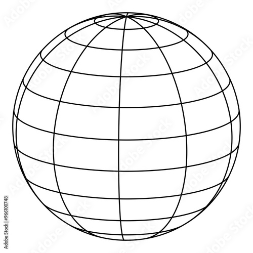 world wireframe sphere black line vector illustration with transparent background
