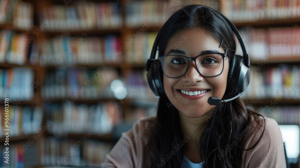A Young Woman Working in a Library