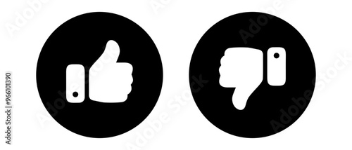Like and dislike .Thumbs-up icon for approval, positive feedback, or rating. Ideal for UI, social media, and reviews.Thumbs-down icon for disapproval or negative feedback. Perfect for UI and ratings.	