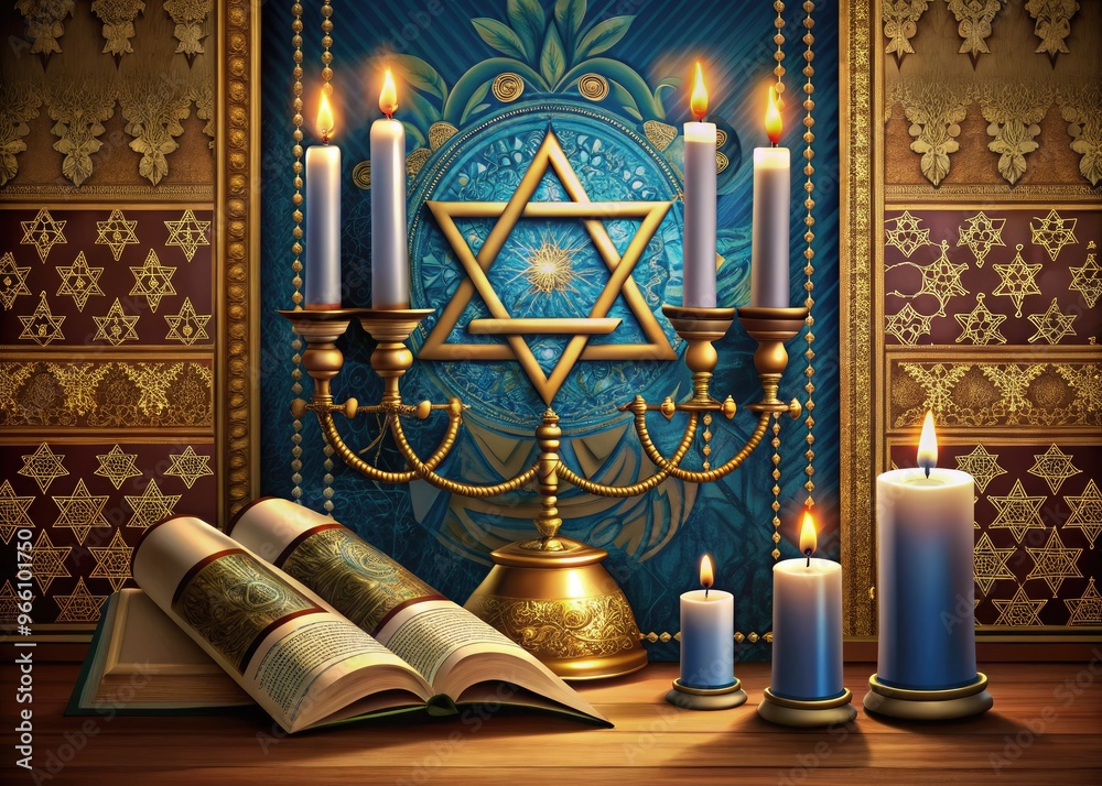 Traditional Jewish Religious Symbols Including The Star Of David 