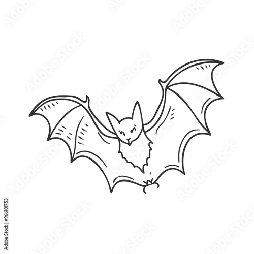 Hand-drawn illustration of a cute bat with outstretched wings