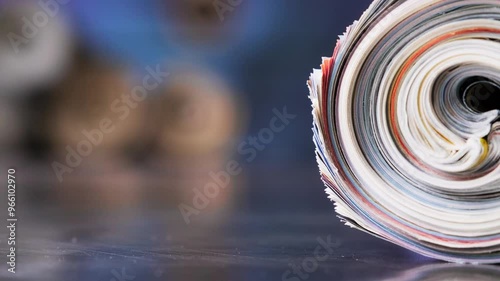 Rolled old newspaper magazines, waste paper for recycling