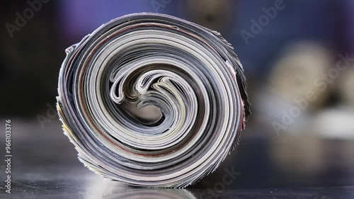 Rolled old newspaper magazines, waste paper for recycling