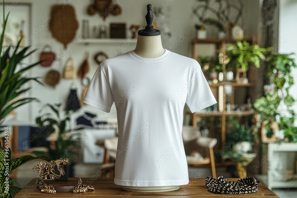 Tshirt on stylish mannequin in boutique background created with Generative AI