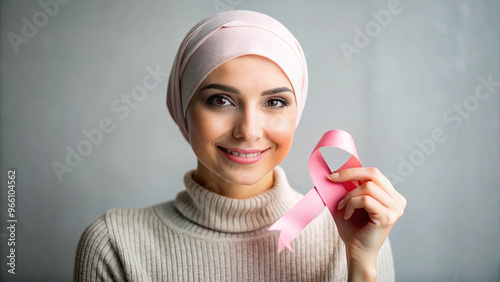 Young woman with Breast cancer ribbon