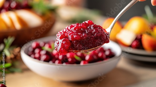 Delicious cranberry sauce in a bowl, ready to complement any festive meal, showcasing vibrant colors and fresh ingredients.
