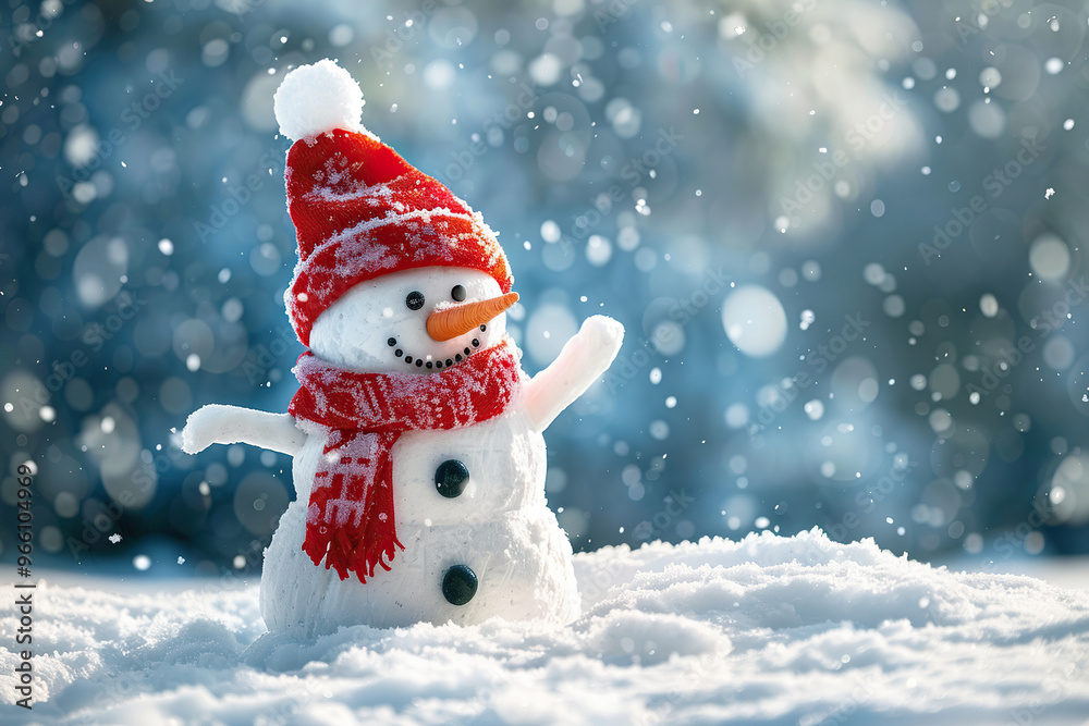 Christmas greeting card with bright winter holiday snowman and New Year background Christmas greeting card with bright winter holiday snowman and New Year background